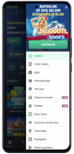 Yan menüyü açtı 7Slots APK